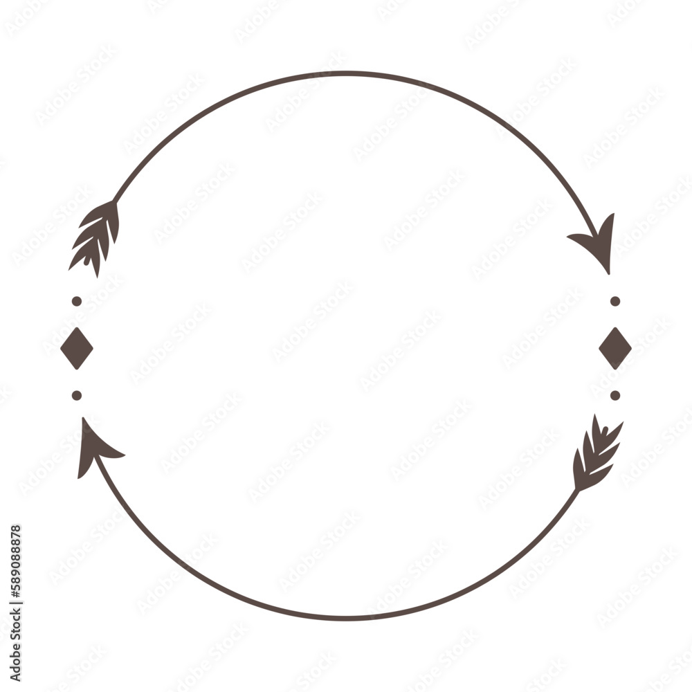 Circle frame and cross arrows hipster arrows in boho style tribal arrows