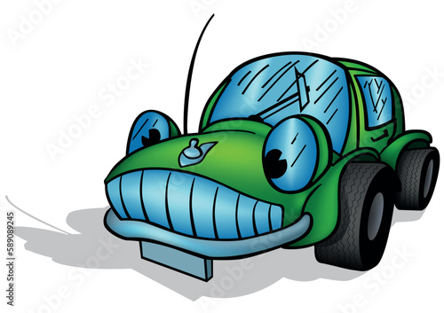 Funny Green Car with Eyes a...