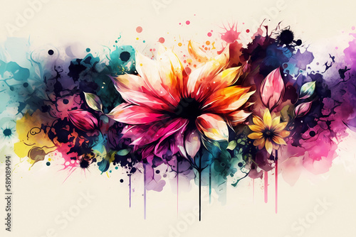 Watercolor beautiful flower design art. Generative ai.