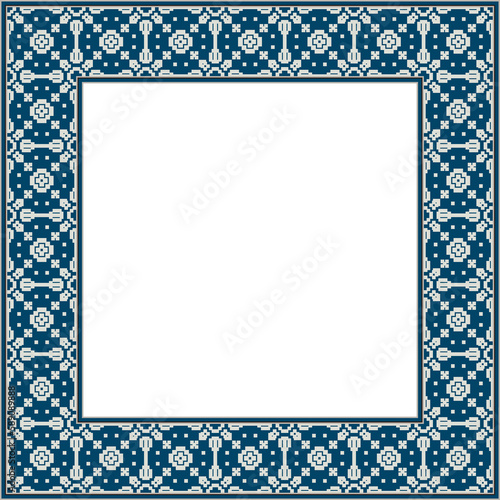 Vintage botanic garden square frame geometry mosaic pixel cross flower kaleidoscope