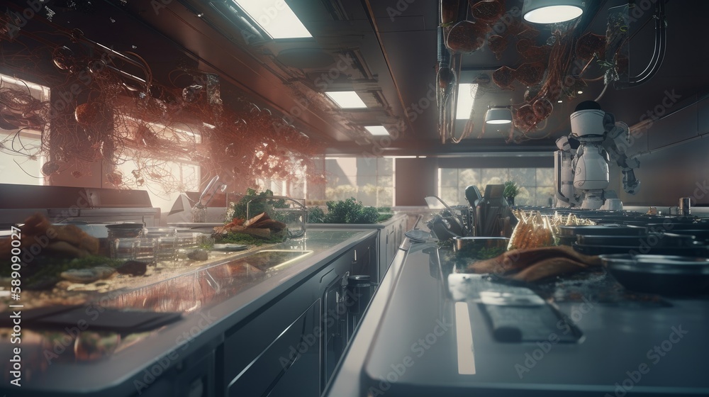 Experience the Unmatched Futuristic Delights of AI-Powered Robotic Chefs while Commuting through Cinematic Street Life & Traffic Chaos, Generative AI