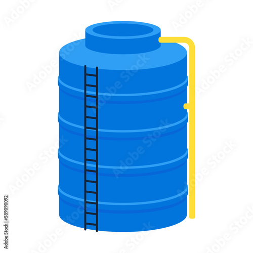 Vector illustration. Plastic barrels for water. Blue watet tank. isolated.