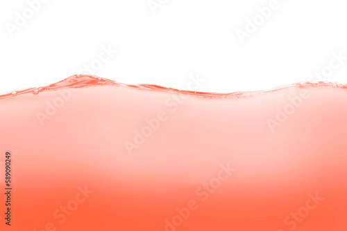 Clear orange water surface in a square shaped glass like a sea or a separate fish tank on a white background.