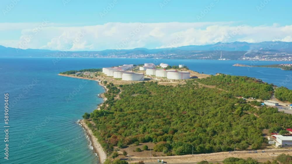 Oil terminal on Krk island, Croatia, aerial view Oil terminal on Krk island, Croatia, aerial view