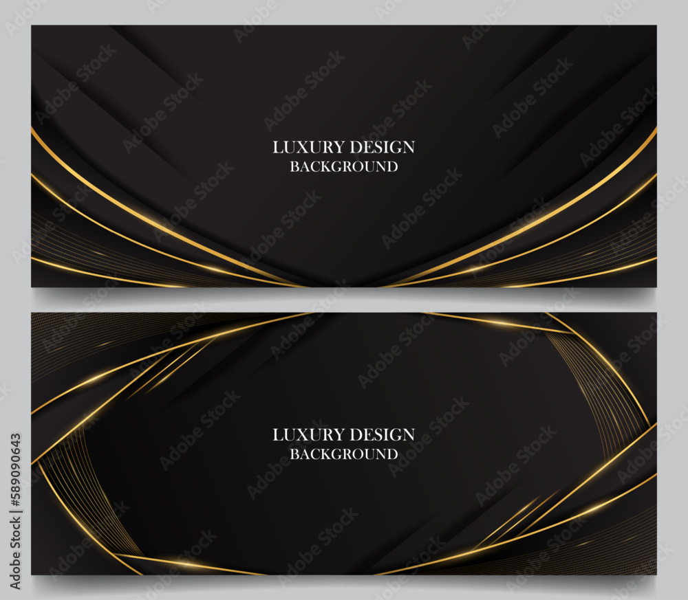 set luxury elegant black and gold line horizontal background design