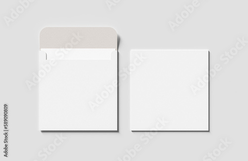 Square envelope and invitation mock up isolated on white background. 3D illustration. © Salih