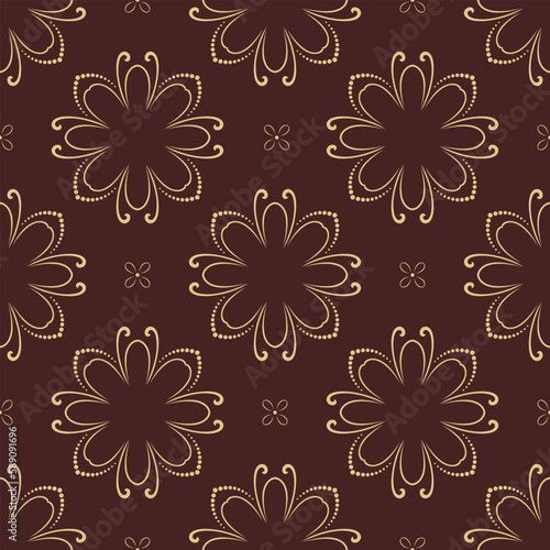 Floral brown and golden vector ornament. Seamless abstract classic background with flowers. Pattern with repeating floral elements. Ornament for wallpaper and packaging