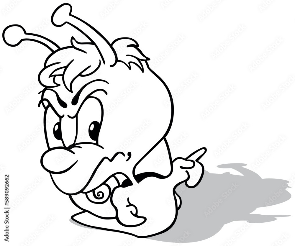 Drawing of an Angry Snail Pointing a Finger Drawing of an Angry Snail Pointing a Finger
