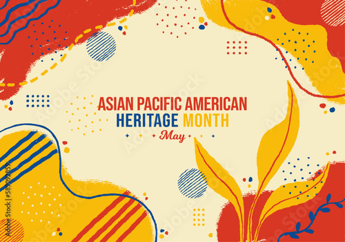 Asian American and Pacific Islander Heritage Month Memphis concept Background. May Awareness Celebration. Horizontal banner vector illustration. Website header, social media post, promotion graphic