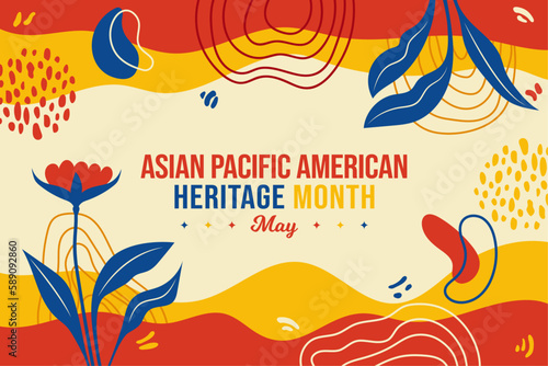 Asian American and Pacific Islander Heritage Month Memphis concept Background. May Awareness Celebration. Horizontal banner vector illustration. Website header, social media post, promotion graphic
