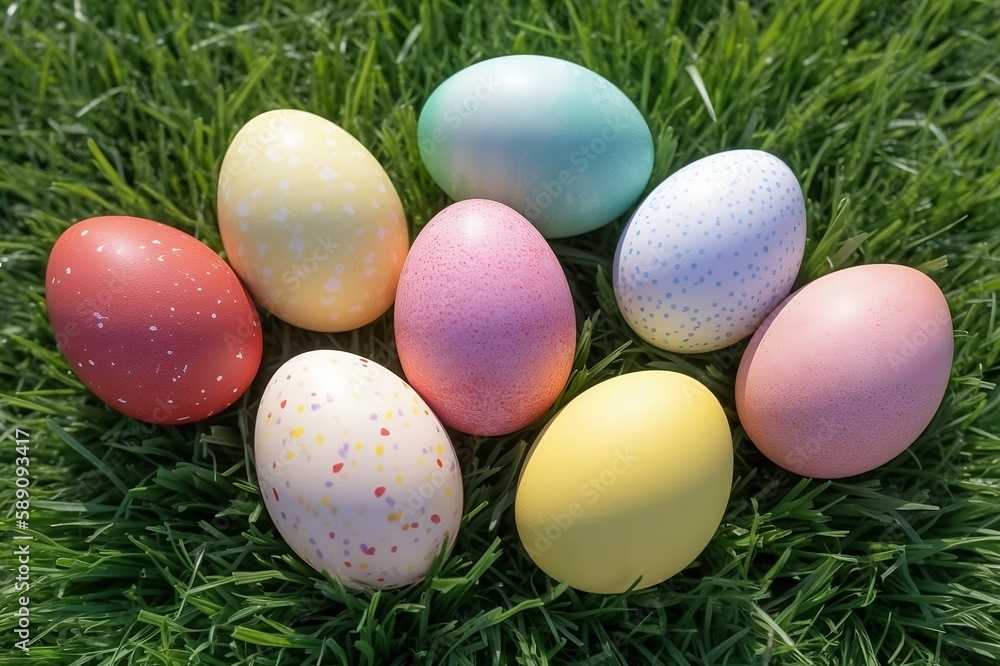 Easter Eggs Arranged In Green Spring Grass Wholesome Atmospheric Art -Generative Ai - Ai - Generative