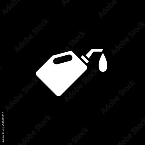 Canister for motor machine oil icon isolated on black background. Oil gallon.