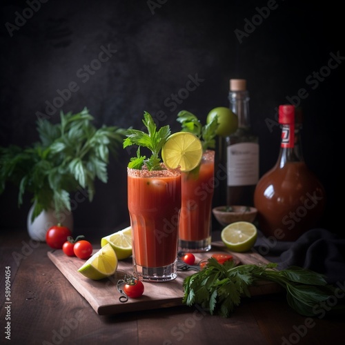 a glass fresh juice with slice lemon on table