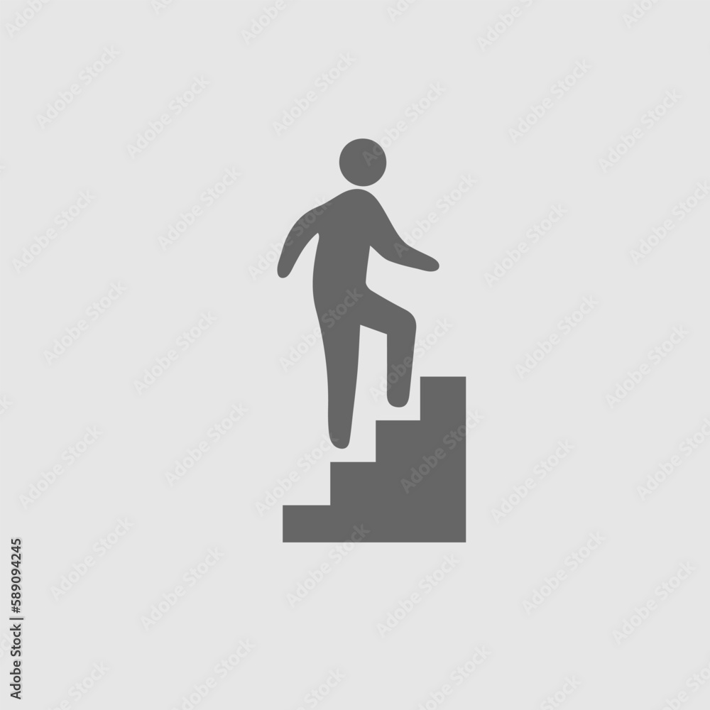 Man on stairs going up vector icon eps 10. Promotion symbol. Simple isolated illustration.