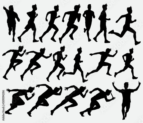 Running Man Silhouette Vector Illustration, The clean and simple design makes it easy to use in a variety of projects, from sports-themed designs to health and fitness promotions © Yusqy