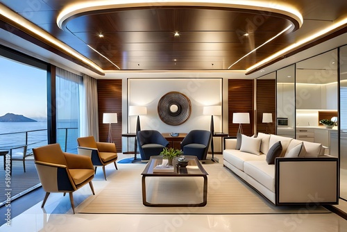 Italian interior design yacht with modern furniture