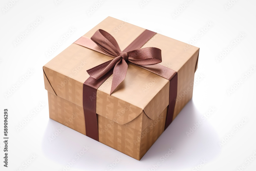 Obraz premium A brown box with a brown ribbon tied with a bow