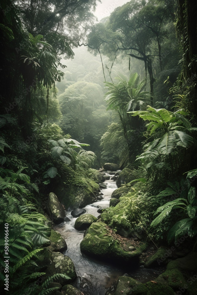 Obraz premium Rainforest waterfall and creek