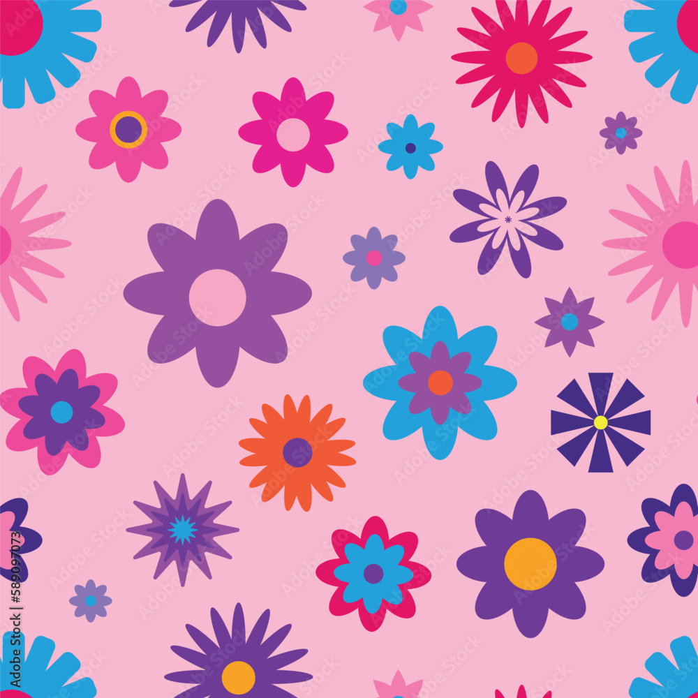 Y2K floral pattern. Funny funky retro flowers background