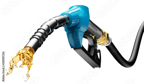Gasoline gushing out from blue pump	 photo