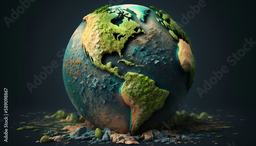 Green Planet Earth view with a clean background  Earth Day concept illustration