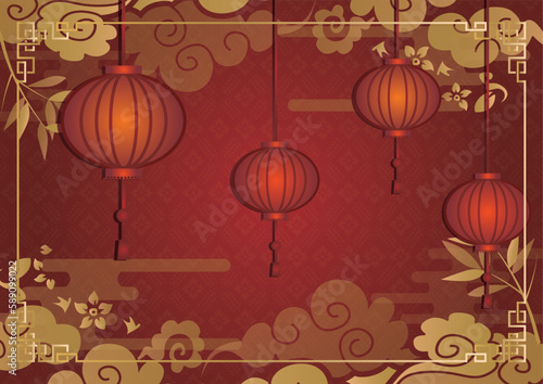 中華風 フレーム 飾り罫 背景 