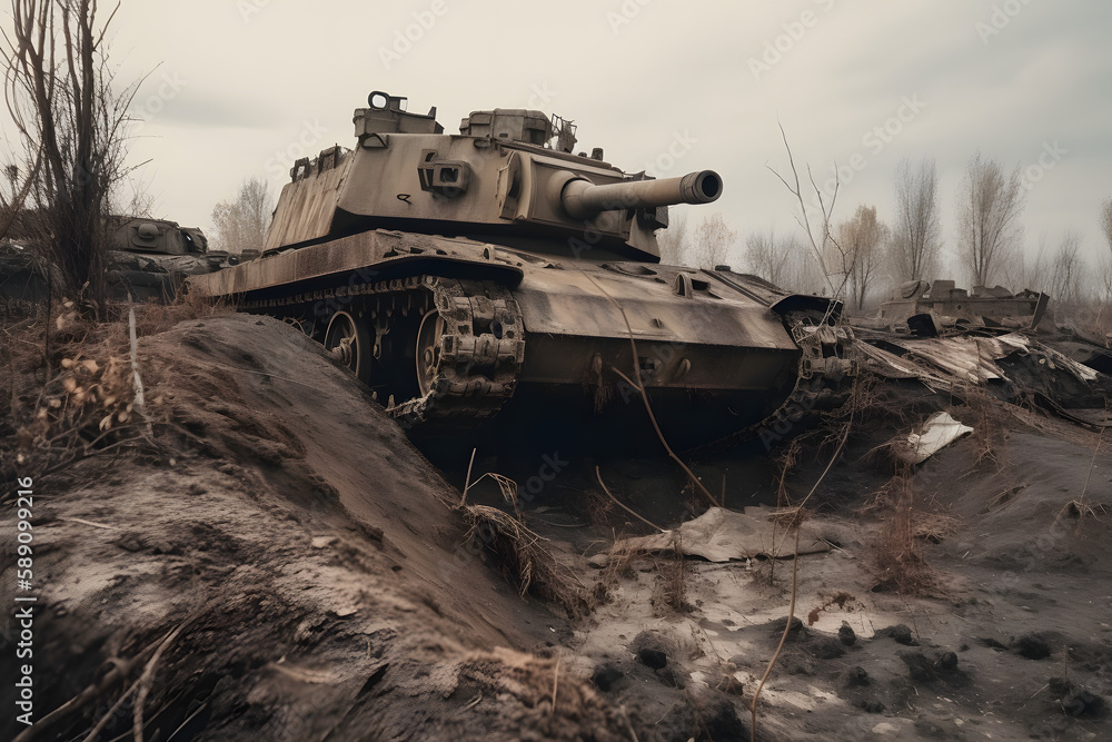 A destroyed Tank, made with generative AI and post-processed A destroyed Tank, made with generative AI and post-processed