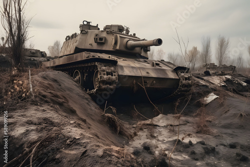 A destroyed Tank, made with generative AI and post-processed