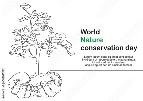 Continuous one line drawing palm hand holding together a green young plant. Single one line hand holding tree. Forest conservation concept design vector graphic illustration