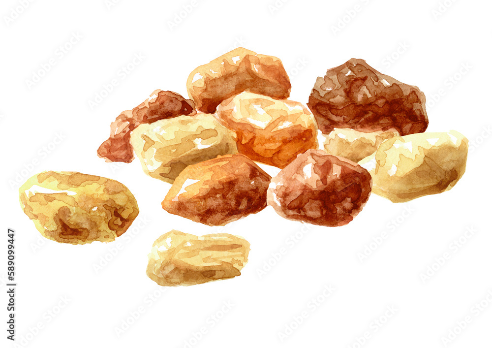 Sugar crystals. Hand drawn watercolor illustration, isolated on white background Sugar crystals. Hand drawn watercolor illustration, isolated on white background