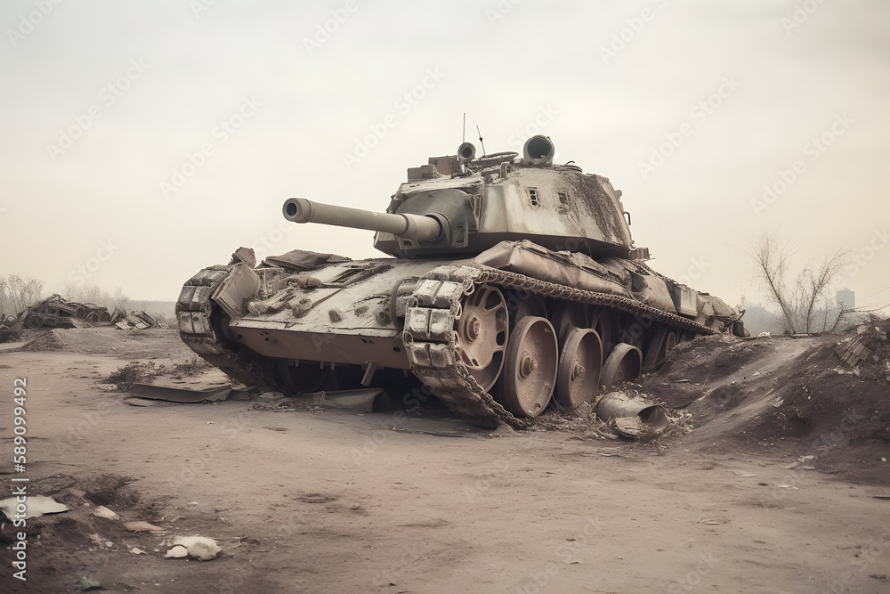 A destroyed Tank, made with generative AI and post-processed A destroyed Tank, made with generative AI and post-processed