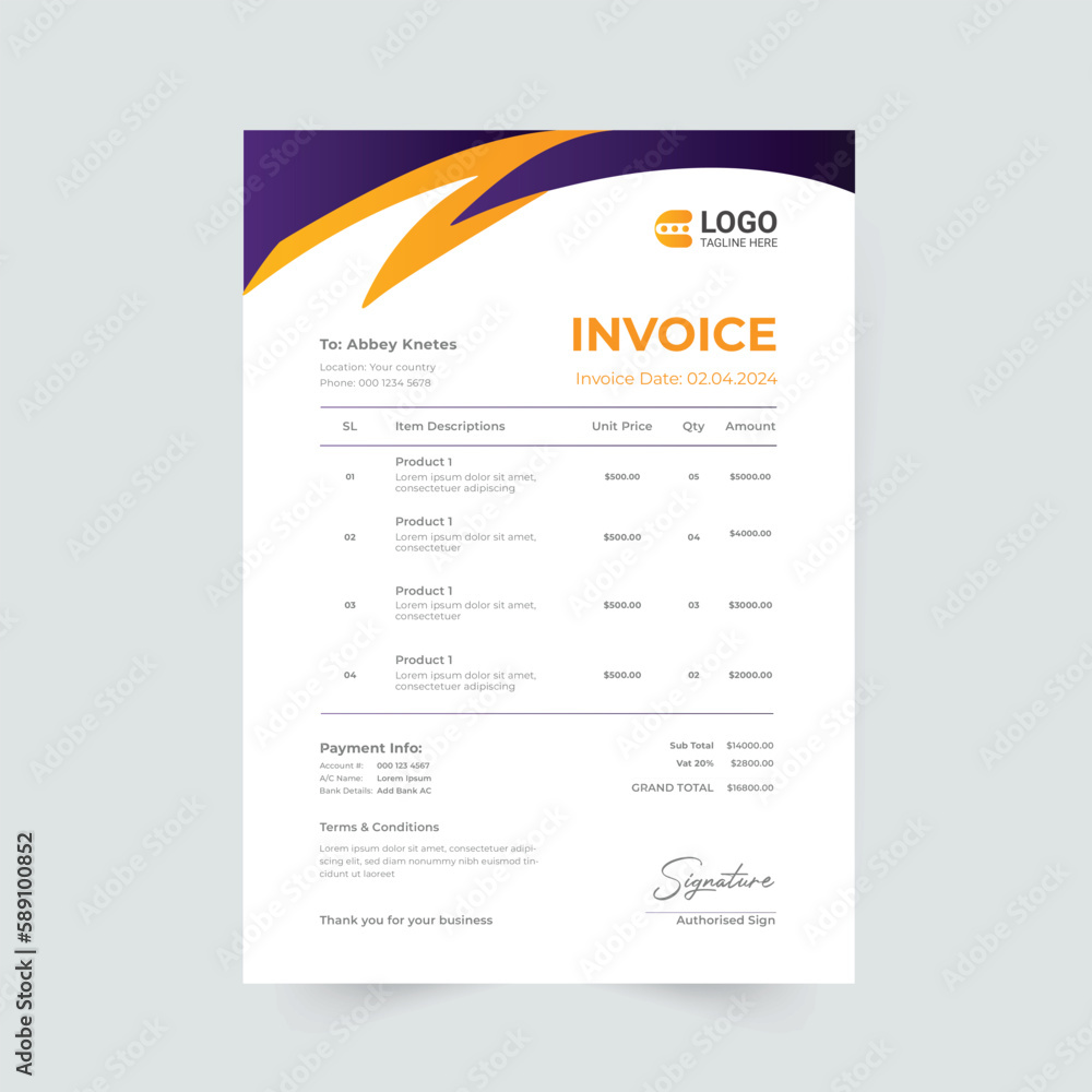 clean invoice template vector design
