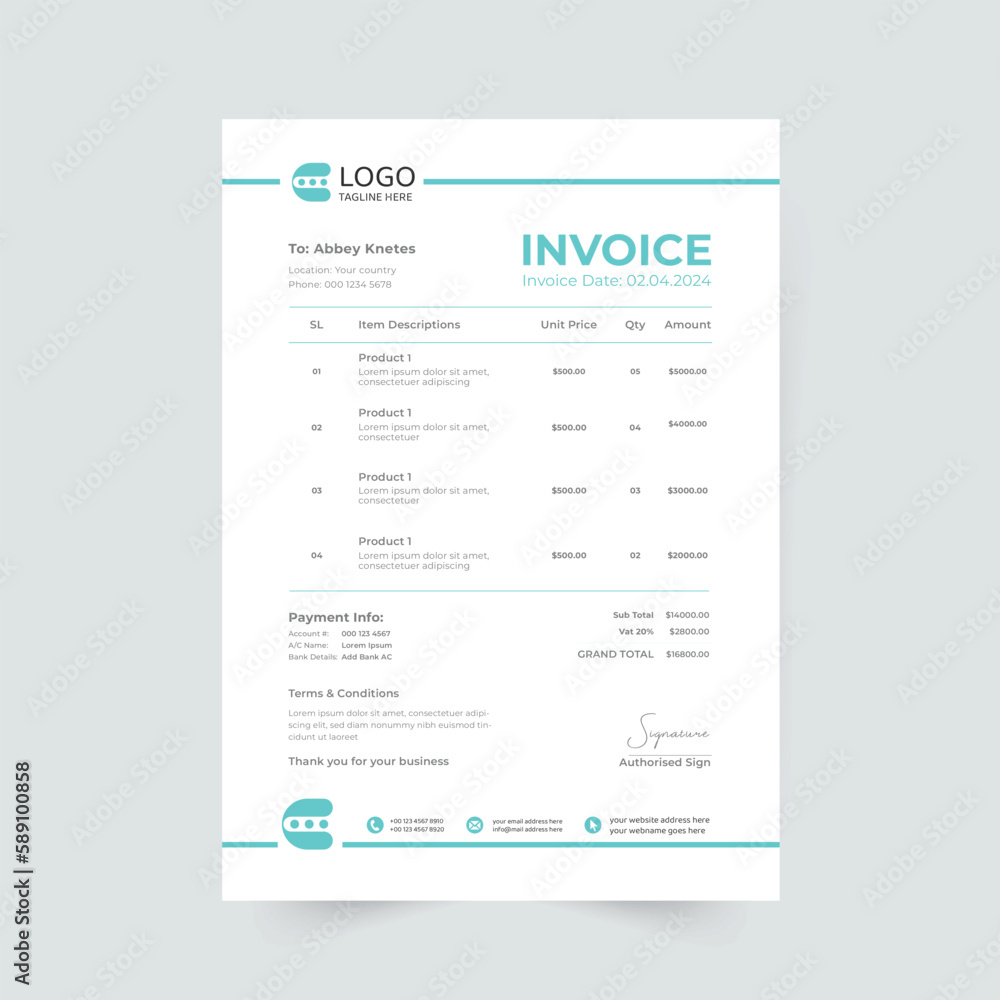 clean invoice template vector design