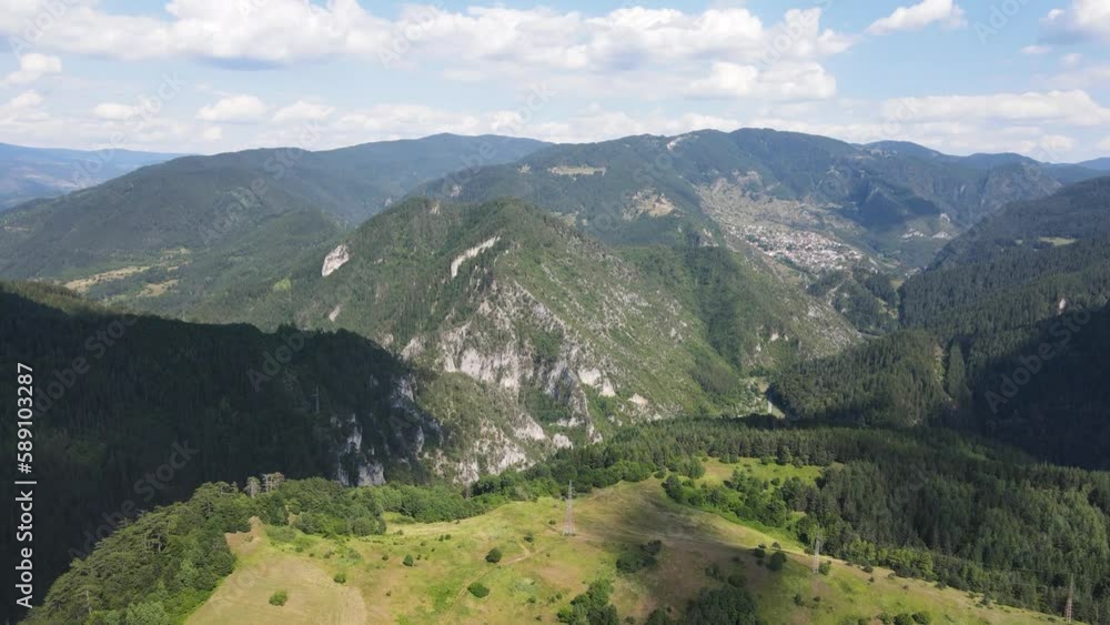 Aerial summer view of Rhodope Mountains near Borino, Smolyan Region, Bulgaria Aerial summer view of Rhodope Mountains near Borino, Smolyan Region, Bulgaria