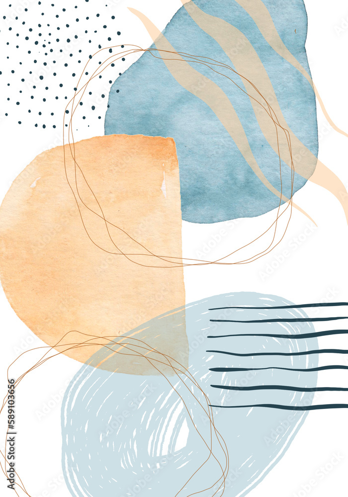 Abstract watercolor art background. Modern design. Smooth lines and shapes, circles, dots, strokes of paint, texture brushes. Abstract watercolor art background. Modern design. Smooth lines and shapes, circles, dots, strokes of paint, texture brushes.
