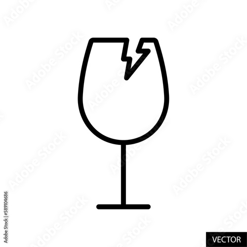 Broken wine glass, fragile vector icon in line style design for website, app, ui, isolated on white background. Editable stroke. Vector illustration.