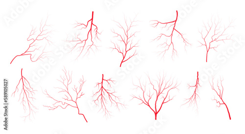 Human eye blood veins vessels silhouettes vector illustration set isolated on white background. Eyeballs red veins anatomical collection of human blood vessel artery health system.