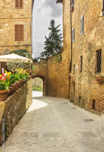 Fototapeta Naklejka Na Ścianę i Meble -  narrow street in the village of Pienza in Italy