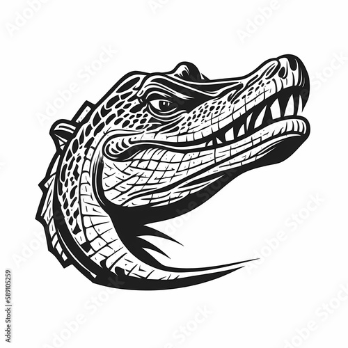 Crocodie Black And White Isolated On White Background. Generative AI