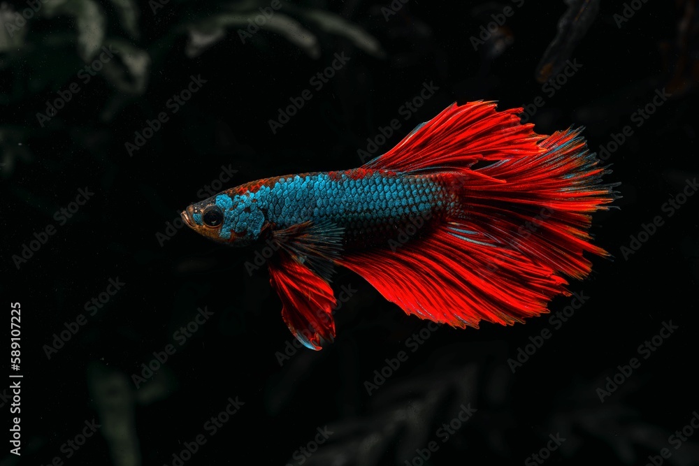 Obraz premium Red cockerel fish swimming in water