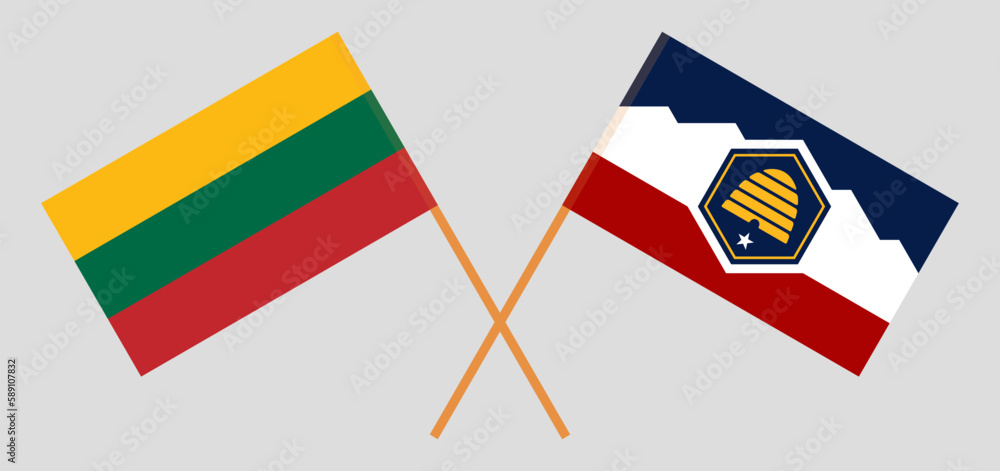 Crossed flags of Lithuania and The State of Utah. Official colors. Correct proportion Crossed flags of Lithuania and The State of Utah. Official colors. Correct proportion