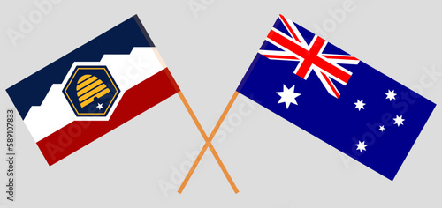 Crossed flags of The State of Utah and Australia. Official colors. Correct proportion