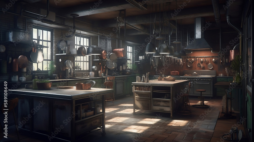 Factory kitchen. Generative AI.