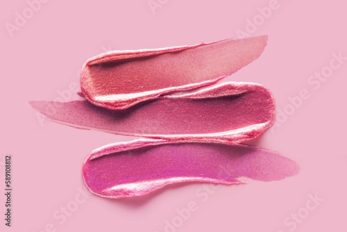 Fotografía Cosmetic pink red swatch lip gloss smudge background