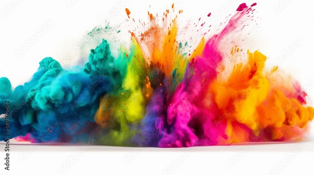 Obraz premium multi colored explosion of rainbow holi painted. AI generative.