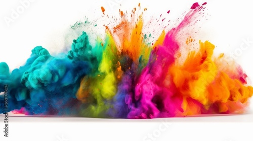 multi colored explosion of rainbow holi painted. AI generative.