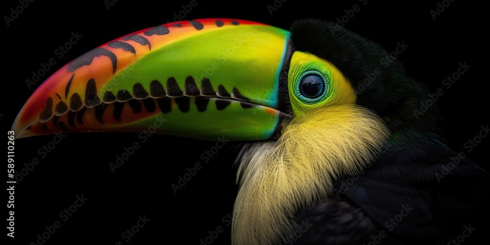 Naklejka premium Keel-billed Toucan portrait in nature. Generative AI