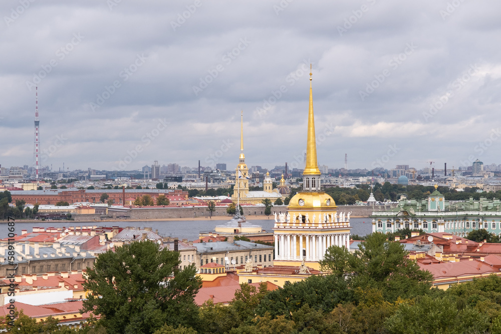 Saint Petersburg aerial cityscape from St. Isaac's Cathedral top, Russia