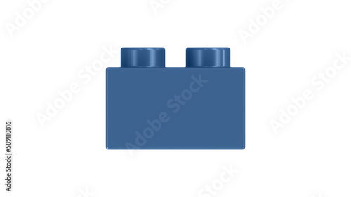 Federal Blue Bricks Block Isolated on a White Background. Close Up View of a Plastic Children Game Brick for Constructors, Side View. High Quality 3D Rendering with a Work Path. 8K Ultra HD, 7680x4320