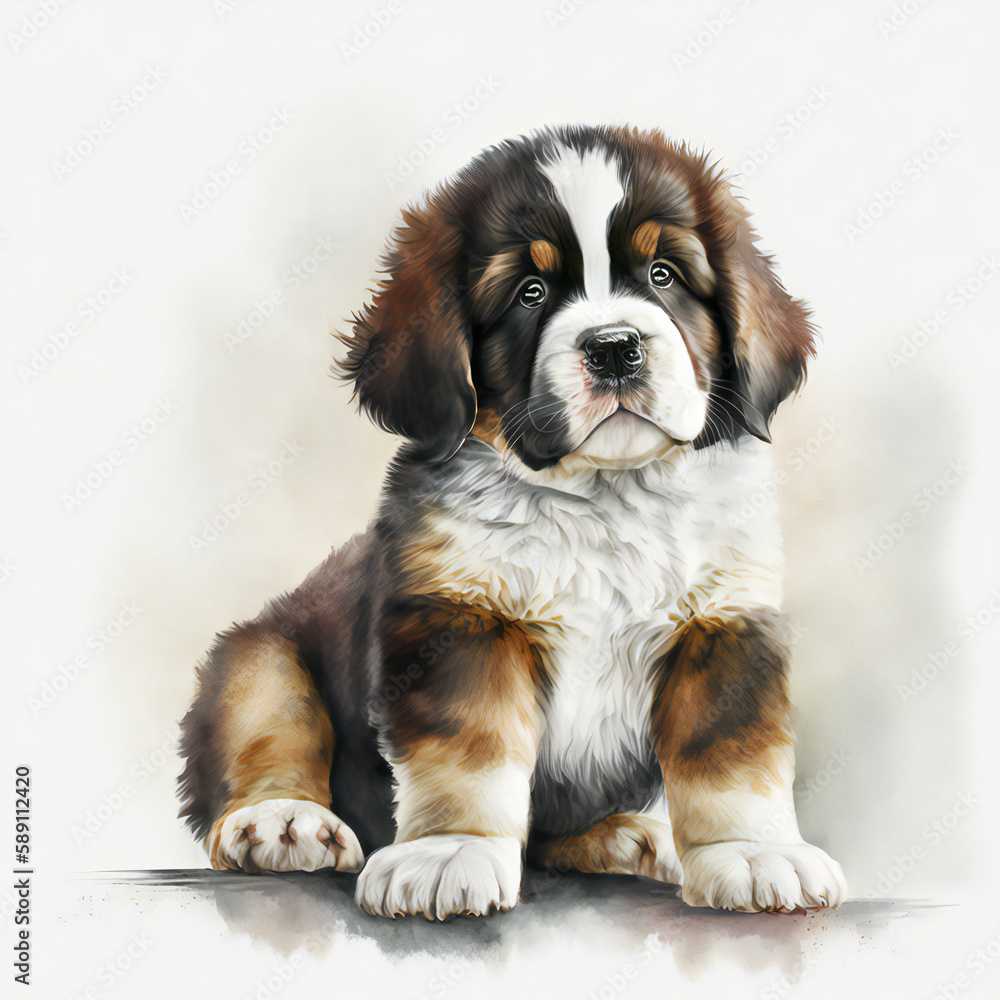 cute little puppy watercolor art created with Generative AI technology